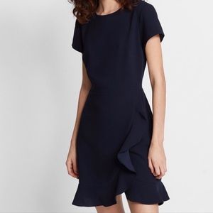 Club Monaco Short Sleeve Ruffle Hem Crepe Dress
